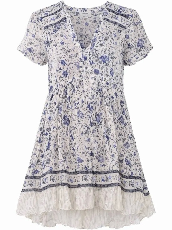 Maeve Dresses & Skirts - Maeve Anthropologie Sheer Short Sleeve Dress White & Periwinkle Blue Size 0